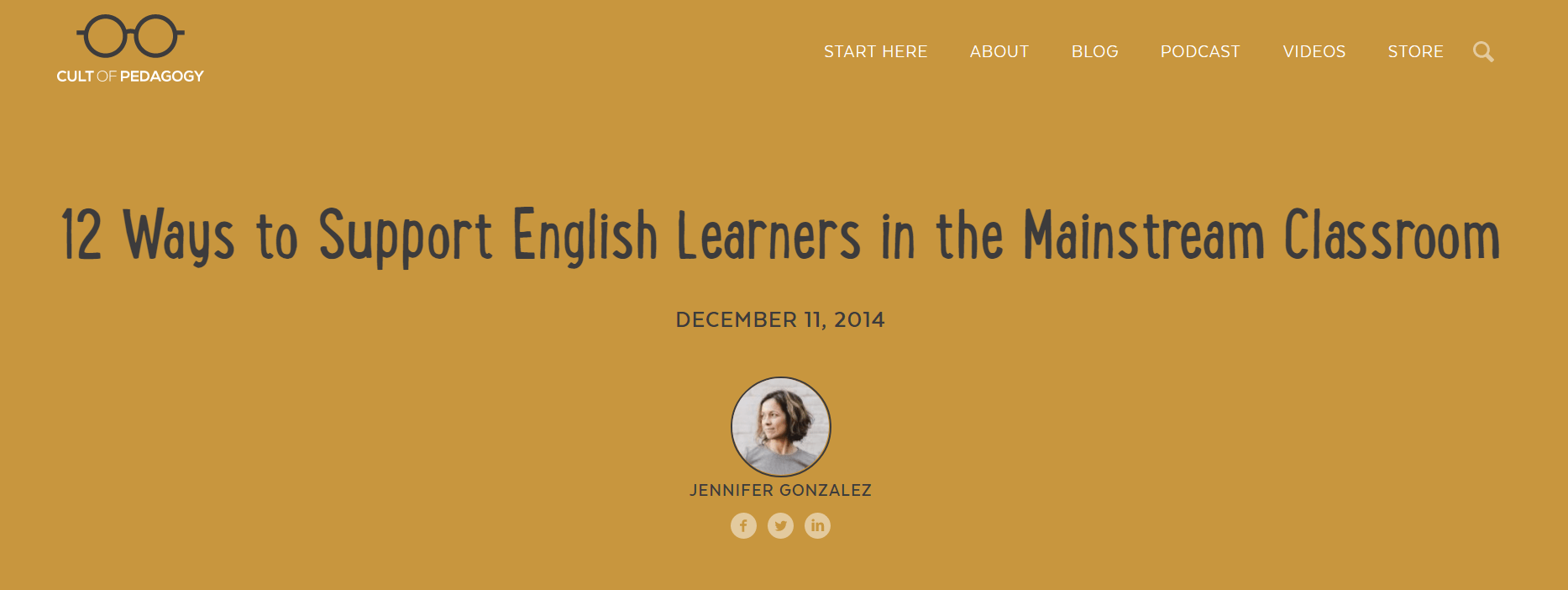 Cult of Pedagogy: “12 Ways to Support English Learners in the Mainstream Classroom”